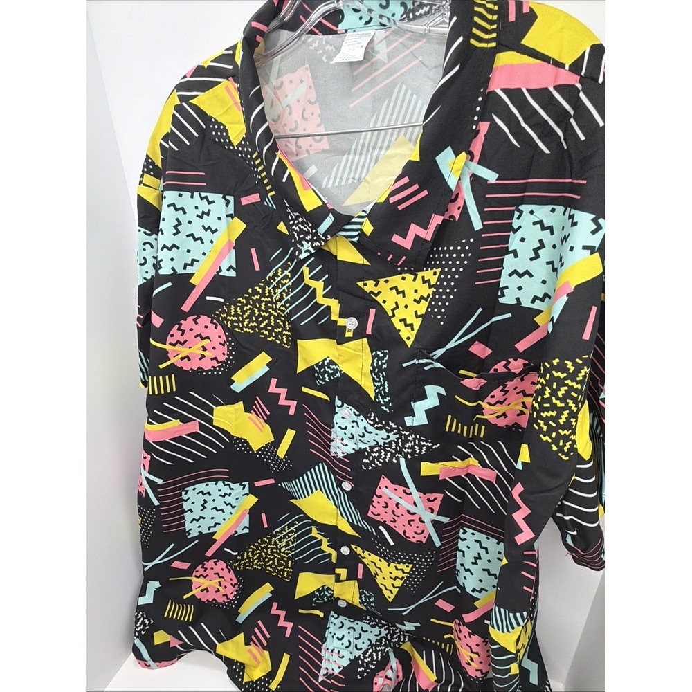 Mens Abstract Shirt Geometric Saved By The Bell Theme Size 3XL - '90s Party Look - Picture 10 of 14
